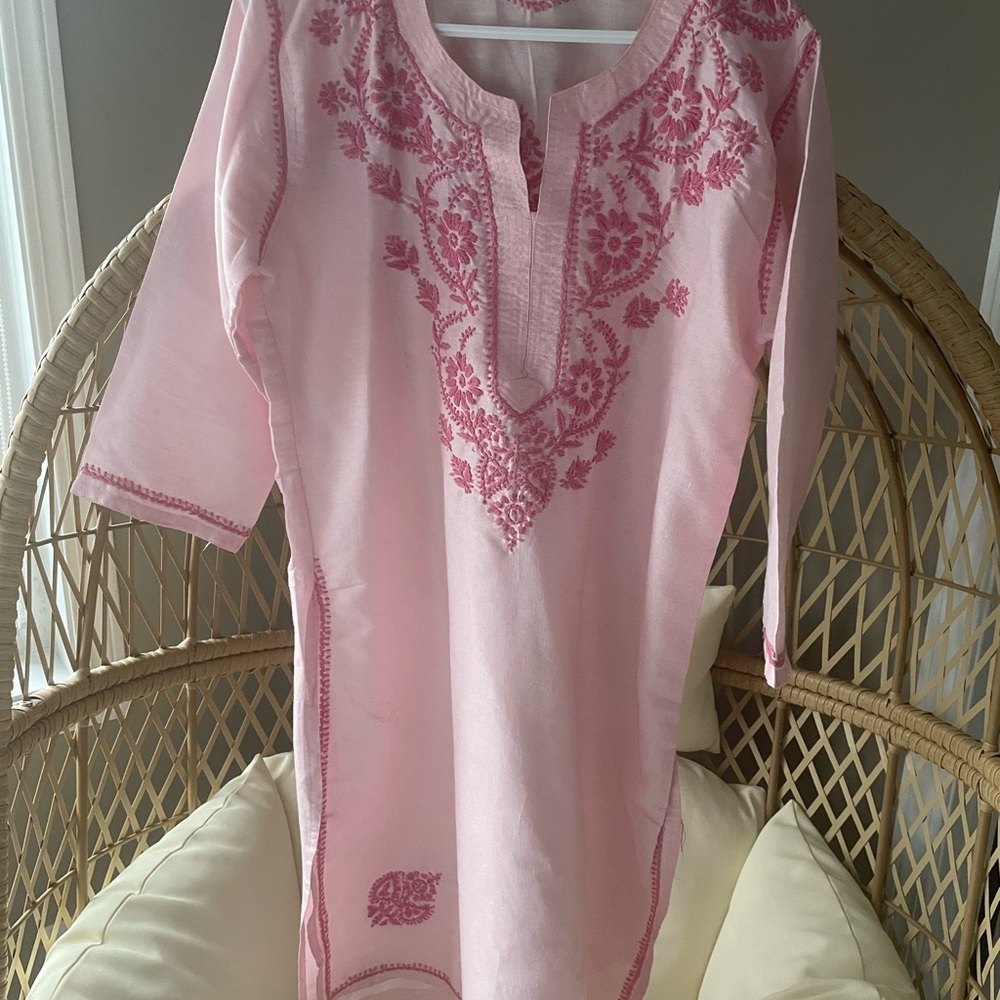 Pink Embroidered Tunic Top